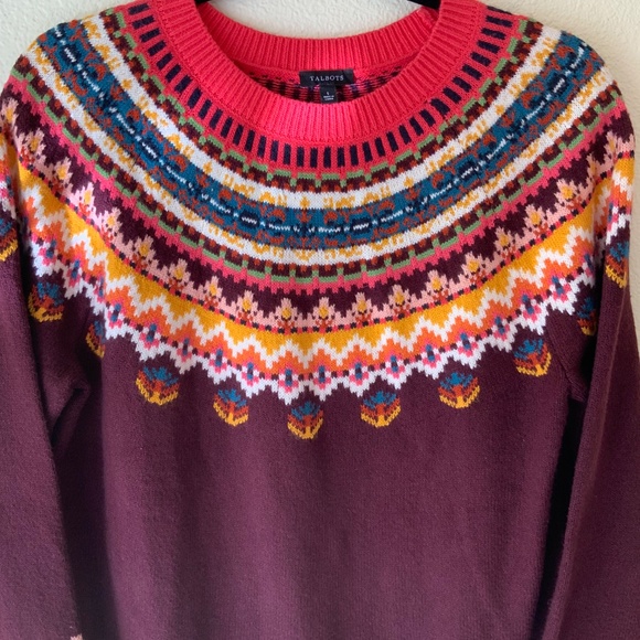 LIKE NEW! Talbots Fair Isle Burgundy Sweater Size Small - Picture 8 of 8